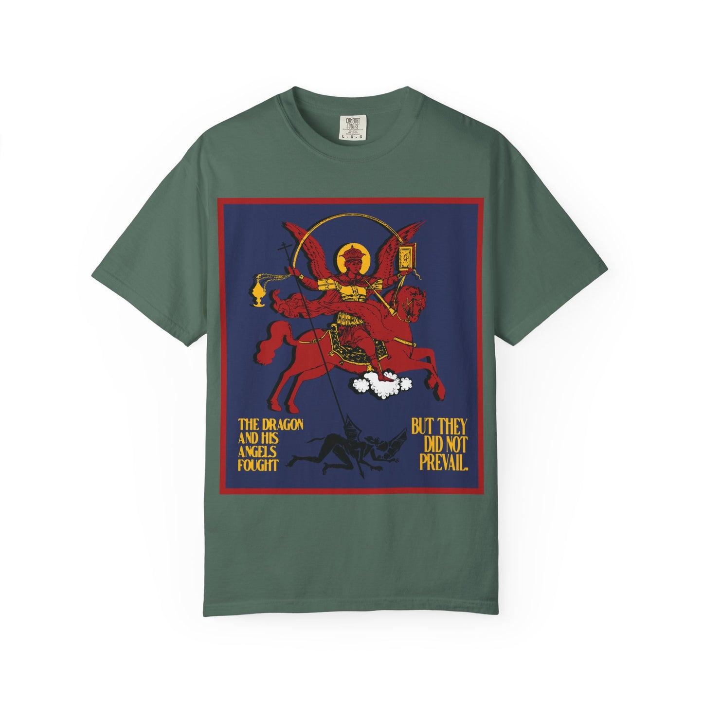 Archangel Michael Defeating Satan the Dragon (Rev 12:7-8) | Apocalyptic IconoGraphic | Orthodox Christian Heavyweight Cotton Unisex Tee