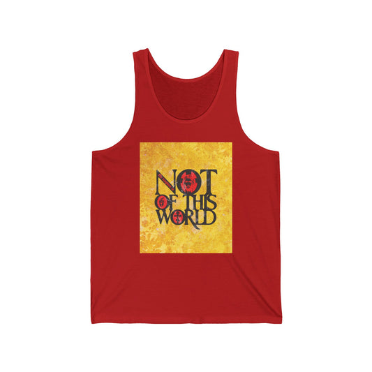 My Kingdom is Not of This World (John 18:36) | Bold Red, Yellow & Black Textured Design with Icon Motifs | Orthodox Christian Jersey Tank Top