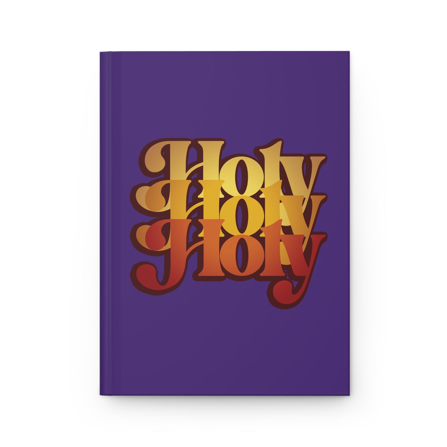 A purple hardcover journal titled "Holy Holy Holy Trisagion Liturgical Prayer" in bold yellow and red 70s-style text, inspired by Isaiah 6, featuring Cherubim & Seraphim on the cover.