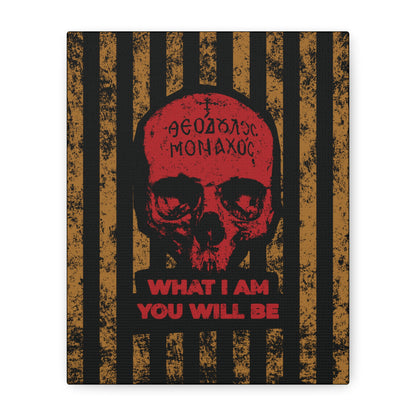 What I Am You Will Be | Memento Mori | Remembrance of Death | Mt Athos Monk Skull | Ascetic Ethos | Christian Canvas Art