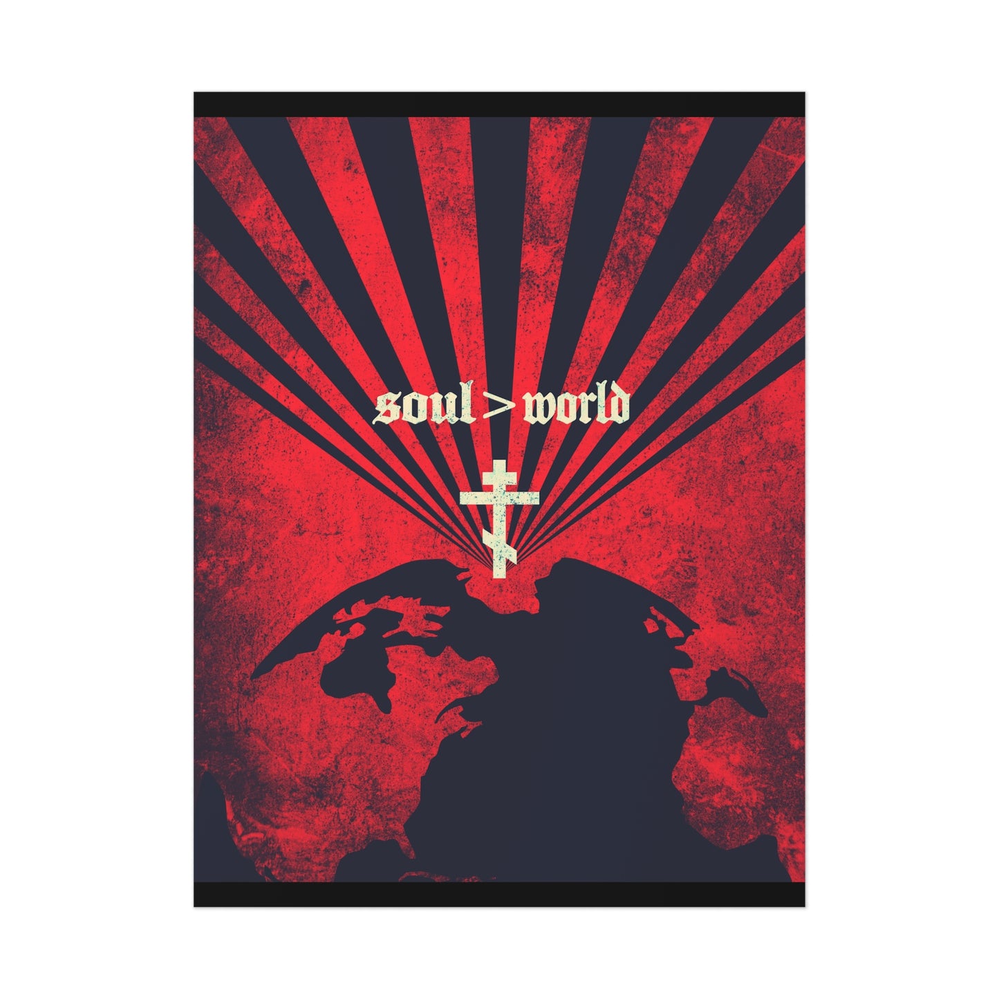 What Shall it Profit a Man | Matthew 16:26 | Soul Is Greater Than World | Red Earth White Cross | Orthodox Christian Art Poster