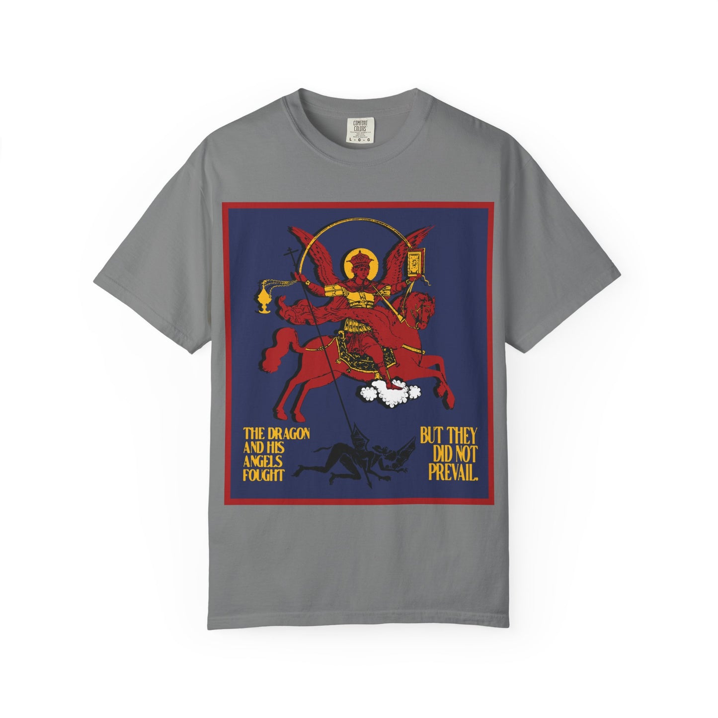 Archangel Michael Defeating Satan the Dragon (Rev 12:7-8) | Apocalyptic IconoGraphic | Orthodox Christian Heavyweight Cotton Unisex Tee