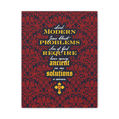 Modern Problems Require Ancient Solutions (Jesus Prayer, Floral Background) No. 2 | Orthodox Christian Canvas Wall Art