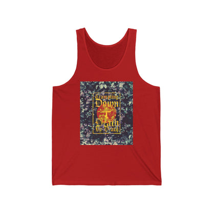 Trampling Down Death By Death | Paschal Floral Design with Gothic Script and Three-Bar Cross | Orthodox Christian Jersey Tank Top