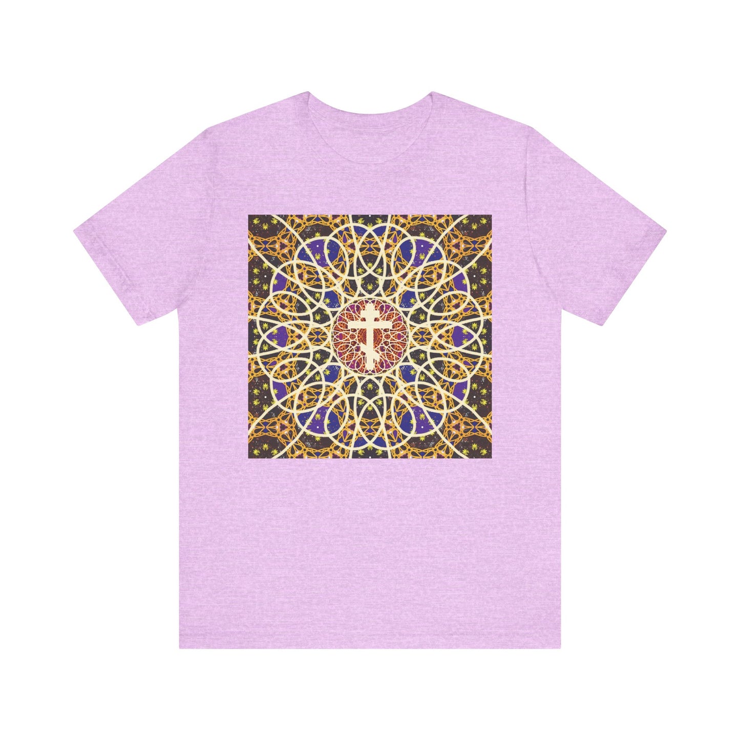 Medieval Cosmology Rose Window Orthodox Cross | Let all the earth venerate the Cross | Christian Lightweight Cotton Unisex T-Shirt