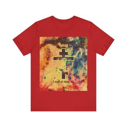 Behold, I Make All Things New (Revelation 21:5) | Cosmic Orthodox Cross On Inverted Starfield | Second Coming | Orthodox Christian Cotton T-Shirt