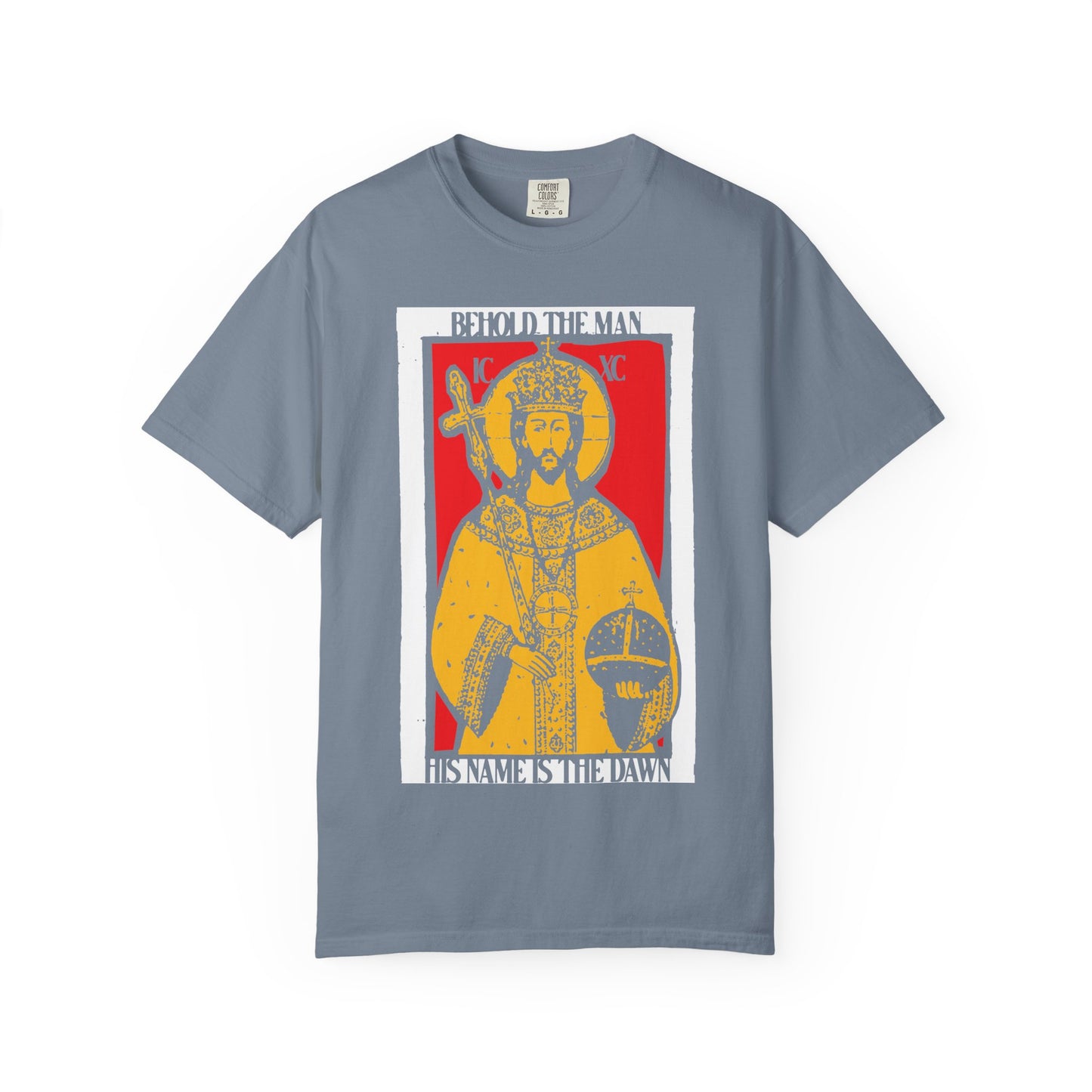 Behold the Man His Name is the Dawn (Zechariah 6:12 LXX) | Messianic | Red & Yellow Christ Icono-Graphic | Heavyweight Cotton Unisex Tee