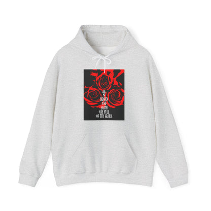 Heaven and Earth Are Full of Thy Glory | Orthodox Liturgical Hymn | Red Roses | Western Typography | Orthodox Christian Hoodie