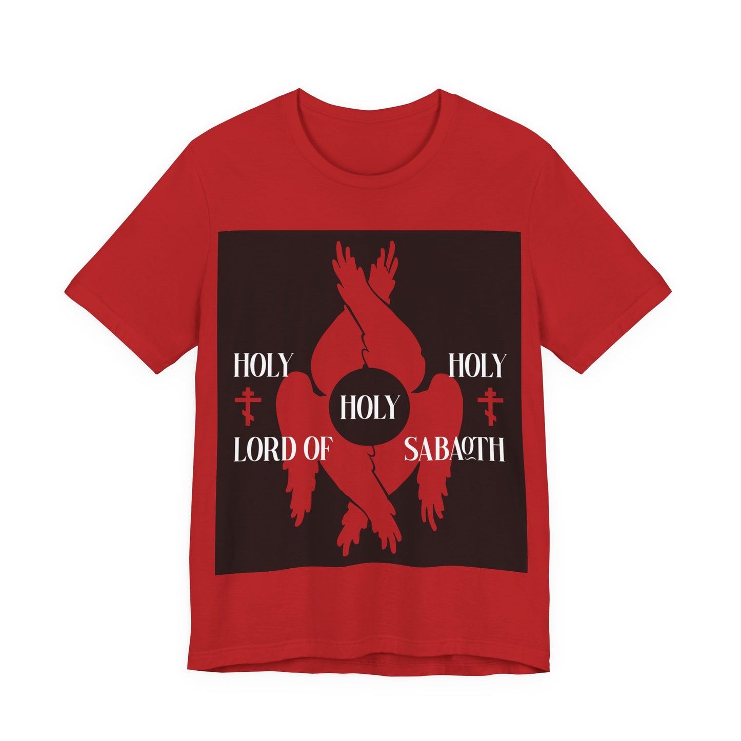 Holy Holy Holy Lord of Sabaoth Red Seraphim Wings Orthodox Crosses | Isaiah 6:3 | Divine Council | Orthodox Christian Cotton Unisex T-Shirt
