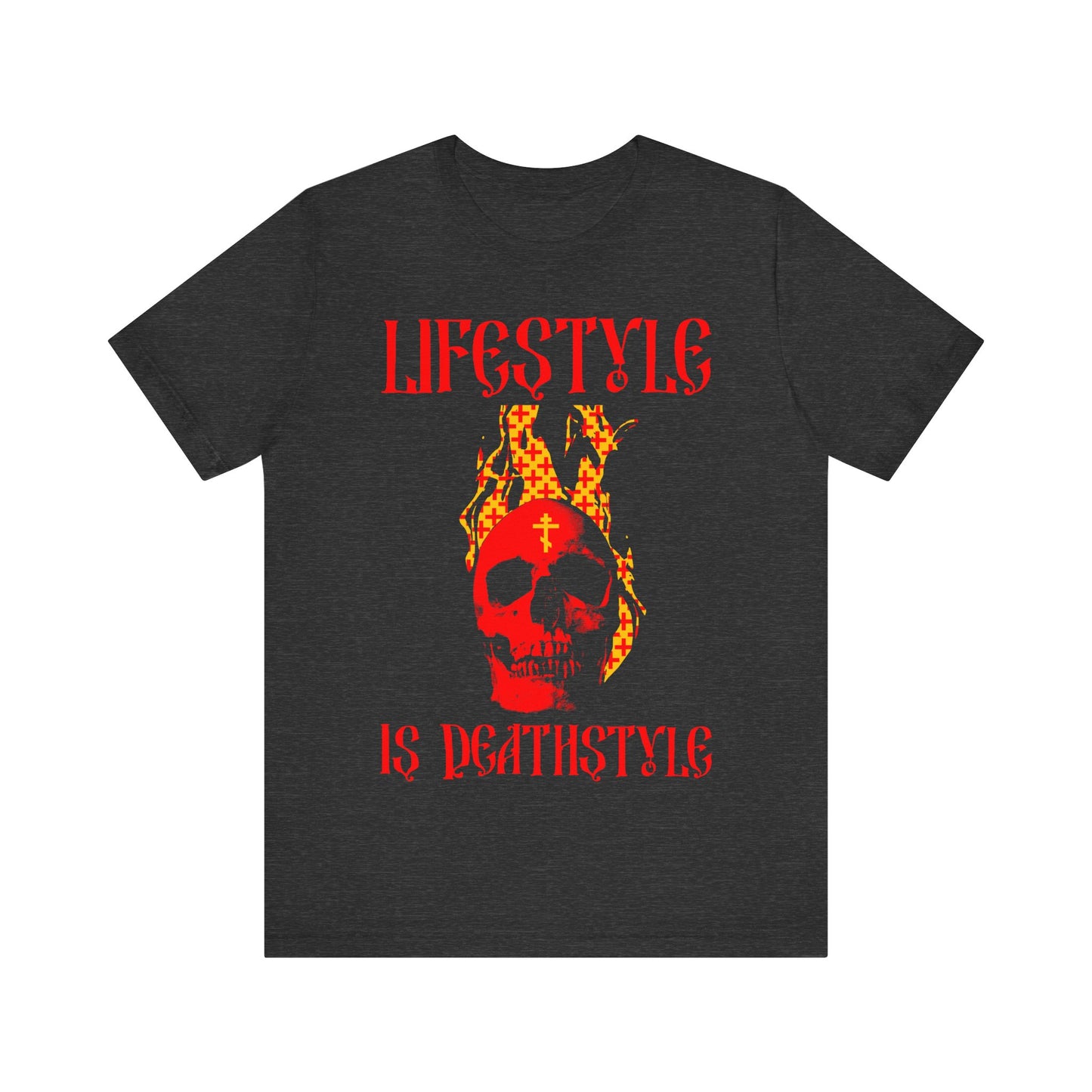 Lifestyle is Deathstyle | Burning Red Skull with Orthodox Cross | How You Live is How You Die | Lightweight Cotton Unisex Tee