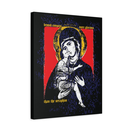 Beyond Compare More Glorious Than the Seraphim | Vladimir Theotokos Iconographic | Orthodox Christian Canvas Art