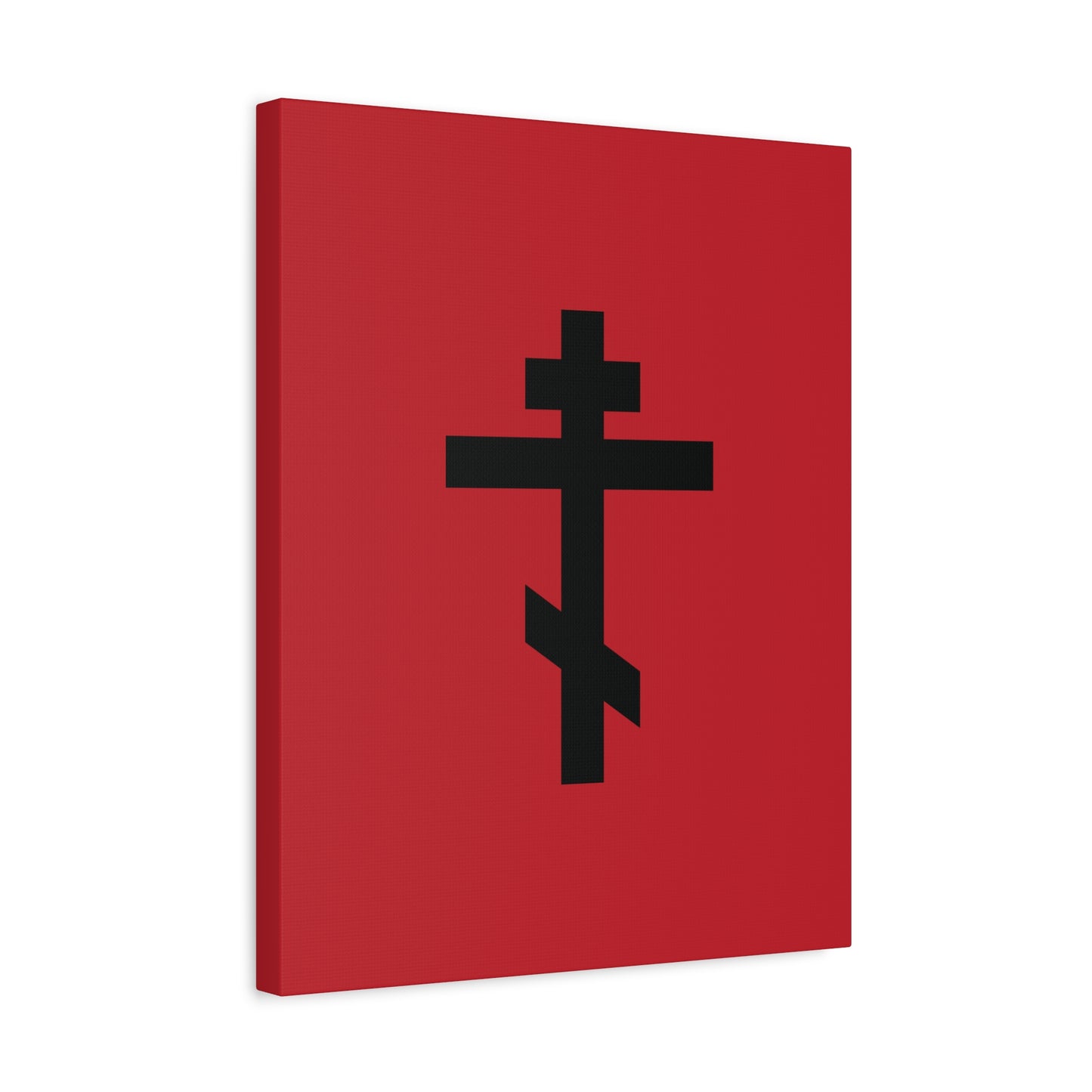 Black Orthodox Cross Red Background | Whoever does not carry his own cross and come after Me cannot be My disciple | Christian Canvas Art