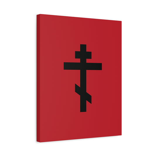 Black Orthodox Cross Red Background | Whoever does not carry his own cross and come after Me cannot be My disciple | Christian Canvas Art