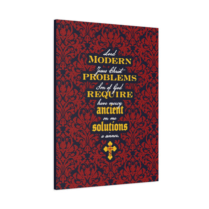 Modern Problems Require Ancient Solutions (Jesus Prayer, Floral Background) No. 2 | Orthodox Christian Canvas Wall Art
