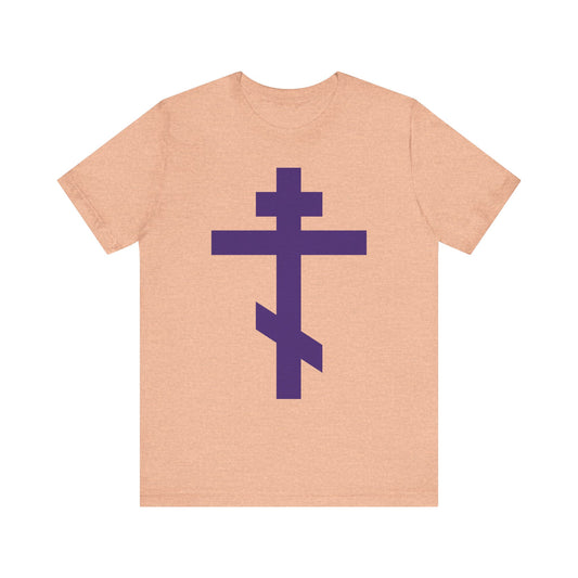 Purple Orthodox Tribar Cross | Preserve Thy People By Thy Cross, O Lord | Christ is King | Christian Lightweight Cotton Unisex Tee