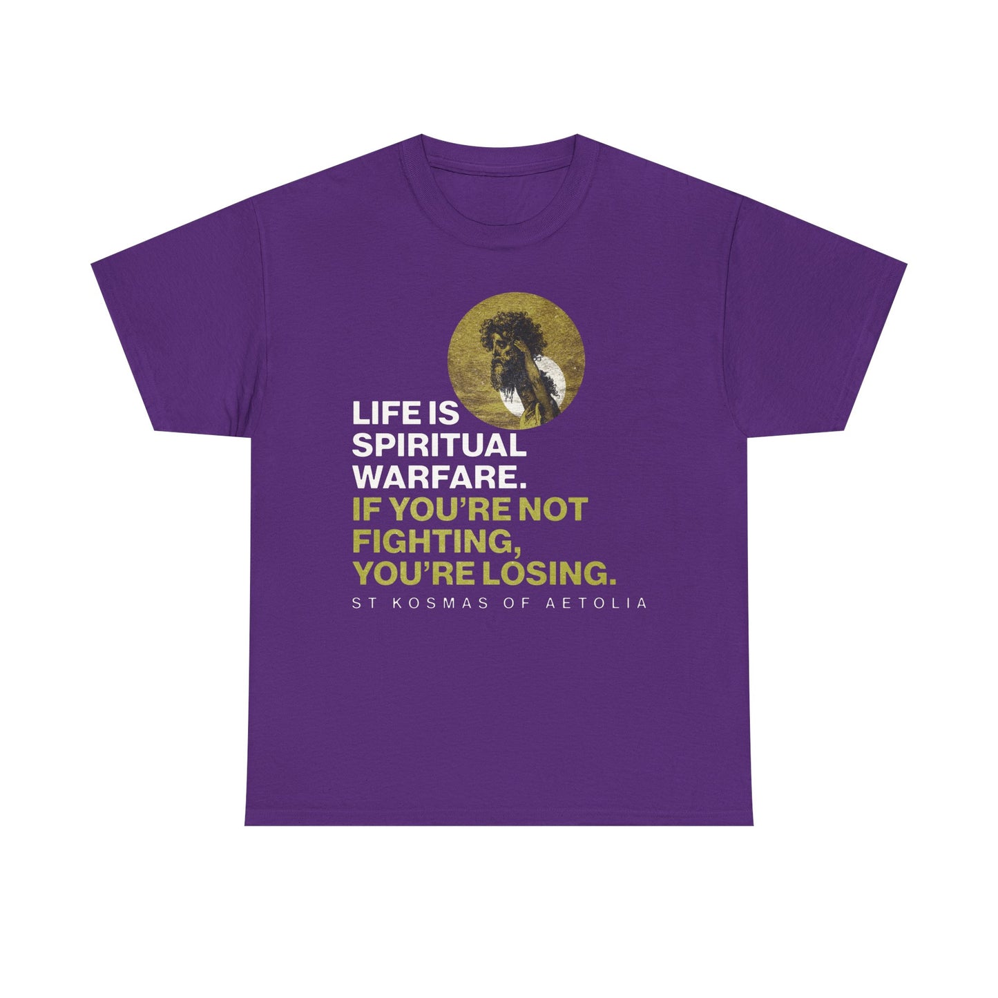 Life is Spiritual Warfare | St Kosmas of Aetolia | Gustave Dore | David & Goliath | Unseen Warfare | Orthodox Midweight Cotton Unisex Tee