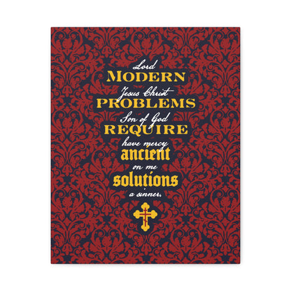 Modern Problems Require Ancient Solutions (Jesus Prayer, Floral Background) No. 2 | Orthodox Christian Canvas Wall Art