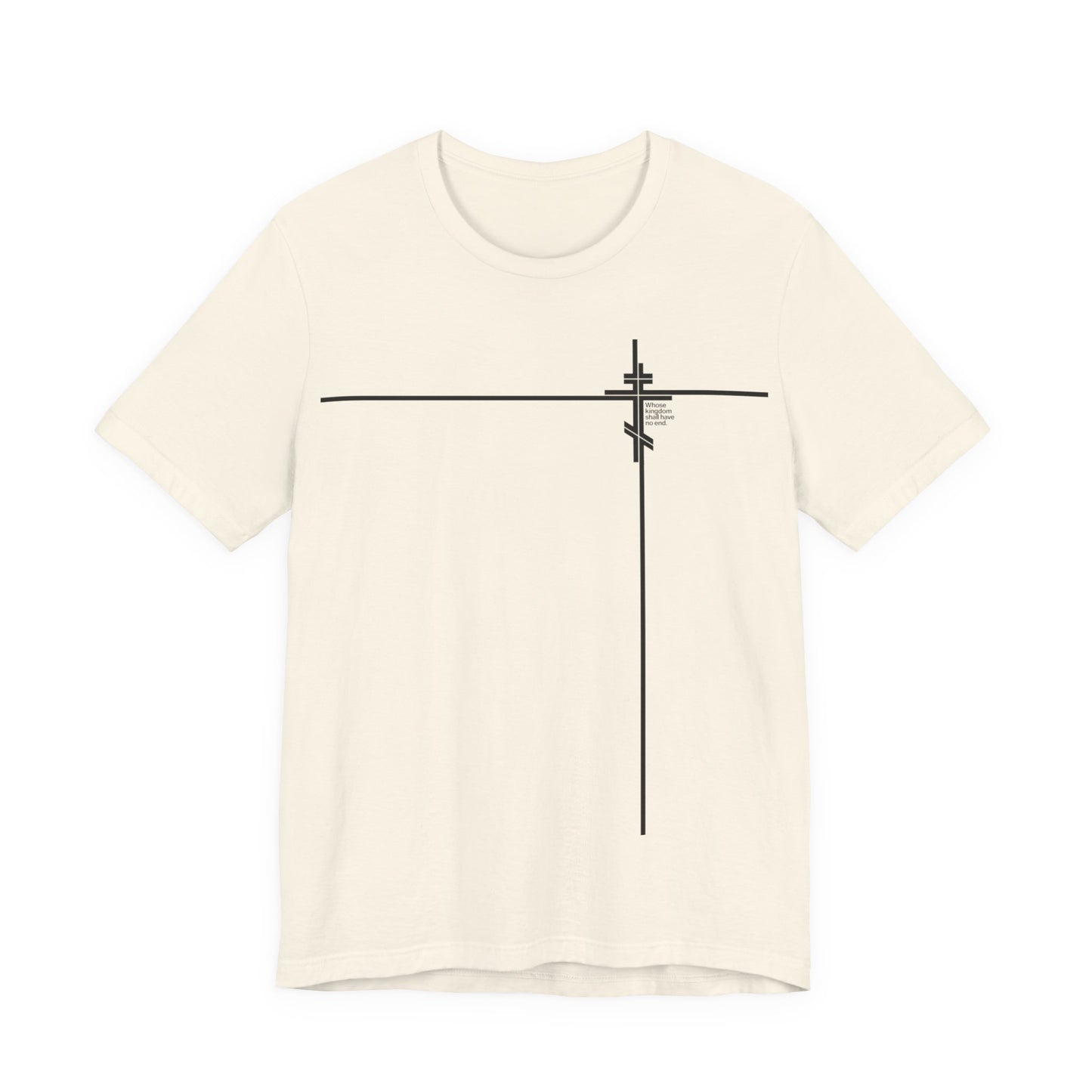 Whose Kingdom Shall Have No End (Small Design) | Luke 1:32-33 | Orthodox Cross | Minimalist Logo Style | Orthodox Christian Unisex Cotton Tee