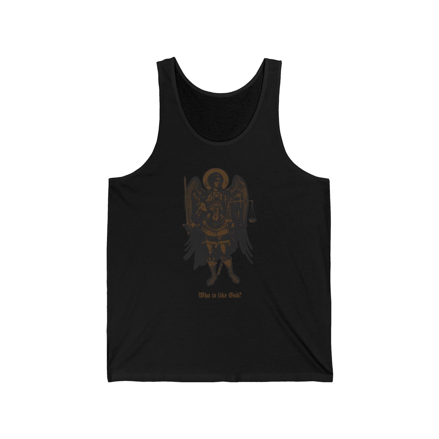 Black & Bronze Archangel Michael With Sword & Scales of Justice Icono-Graphic | Who Is Like God? | Orthodox Christian Cotton Tank Top