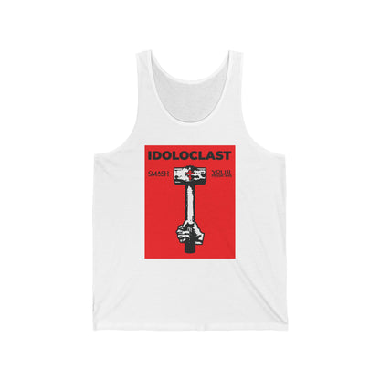 Idoloclast Idol-Smasher | Jesus NIKA Fist w/ Sledgehammer on Red Background | Smash Your Passions | Orthodox Christian Jersey Tank Top / Sleeveless Shirt