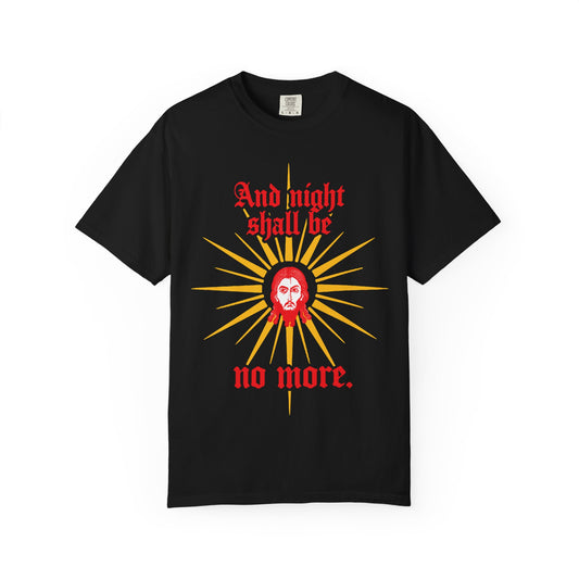 And Night Shall Be No More | Rev 22:5 | Jesus Christ Mandylion IconoGraphic | Gothic Text | Orthodox Christian Heavyweight Cotton Unisex Tee
