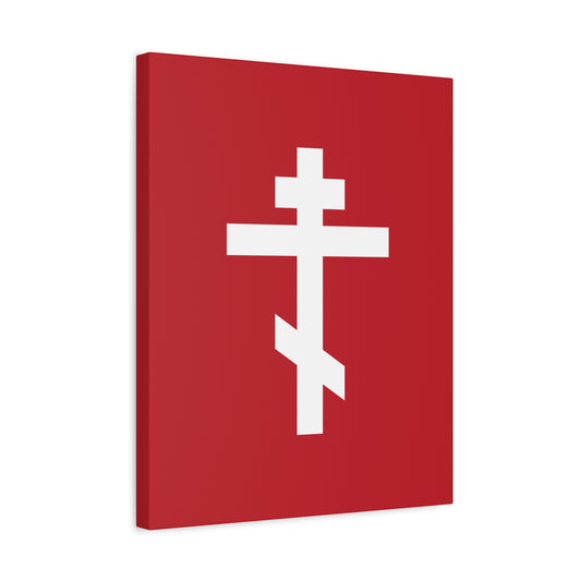 White Orthodox Cross Red Background | The cross is foolishness to those who are perishing, to us it is the power of God | Orthodox Canvas Art
