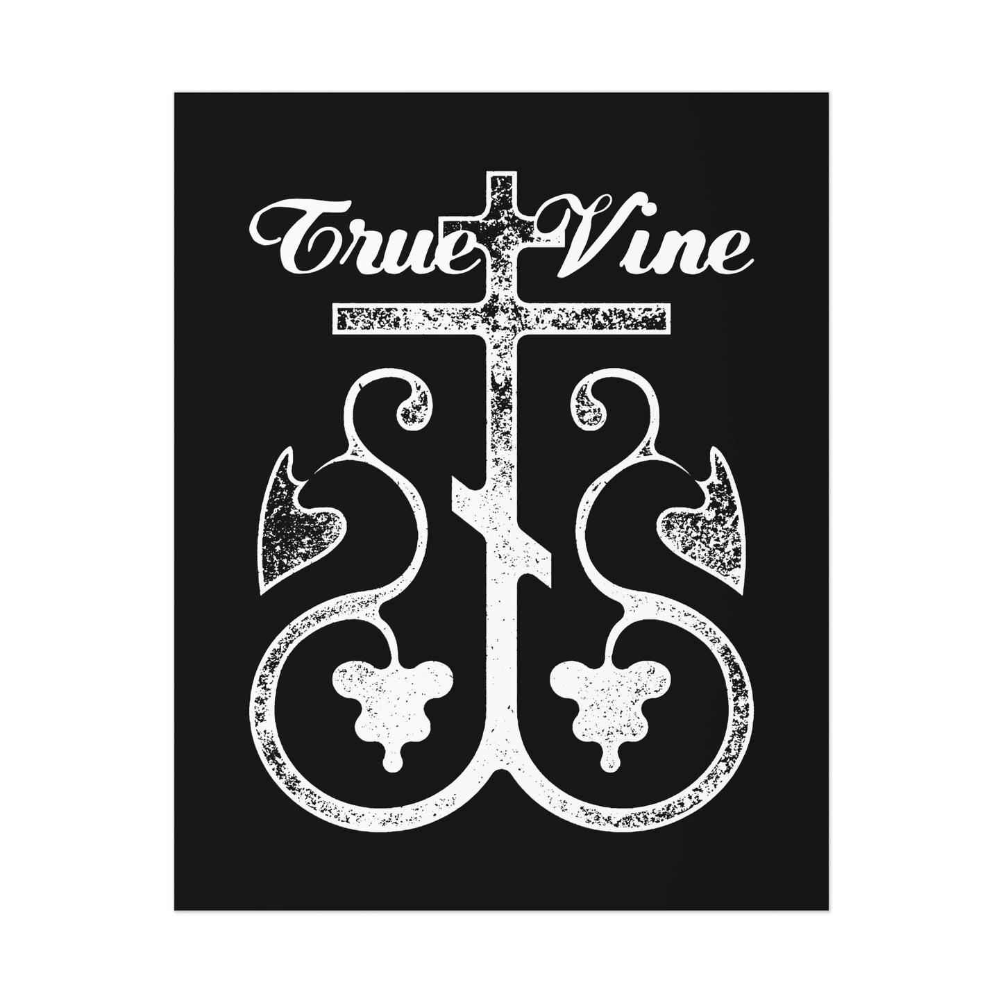 I Am the True Vine (John 15, Ezekiel 15) | Orthodox Cross with Grape Vine | Photocopy Effect | Orthodox Christian Art Poster