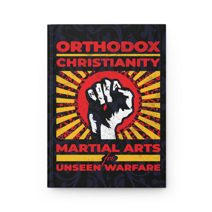 Orthodox Christianity: Martial Arts for Unseen Warfare | NIKA Jesus Fist on Colorful Sunburst Design | Orthodox Christian Hardcover Journal