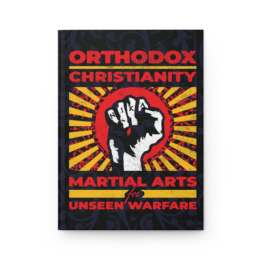 Orthodox Christianity: Martial Arts for Unseen Warfare | NIKA Jesus Fist on Colorful Sunburst Design | Orthodox Christian Hardcover Journal