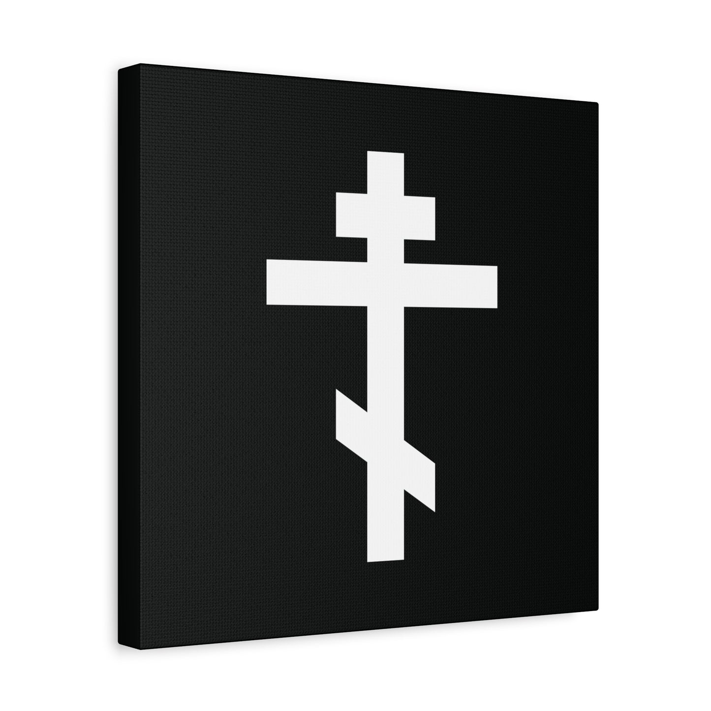 White Orthodox Cross Black Background | Let all the earth venerate the Precious and Life-Giving Cross of the Lord | Christian Canvas Art