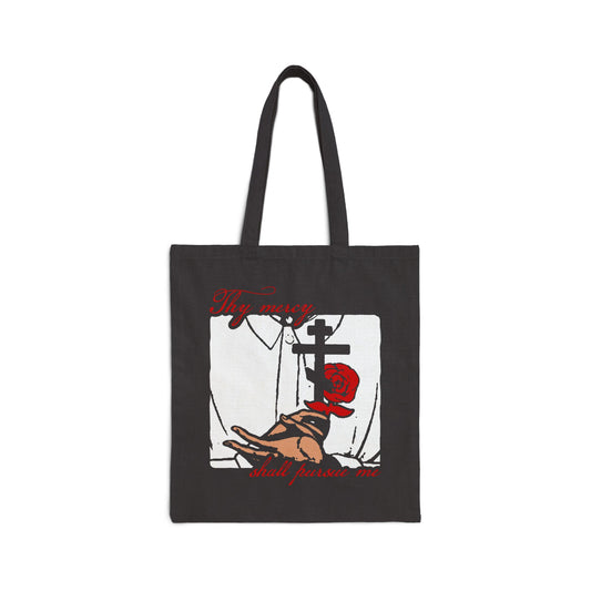 Thy Mercy Shall Pursue Me - Psalm 22 (23) | Orthodox Martyr's Cross and Rose Icono-Graphic Style | Christian Cotton Tote Bag