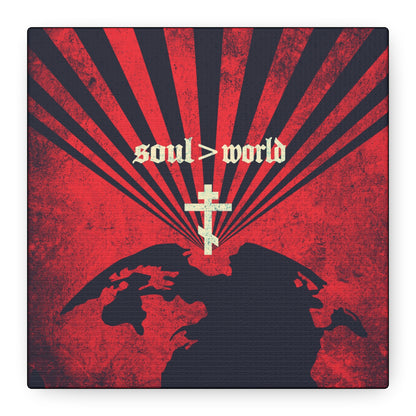 What Shall it Profit a Man | Matthew 16:26 | Soul Is Greater Than World | Red Earth White Cross | Orthodox Christian Canvas Art