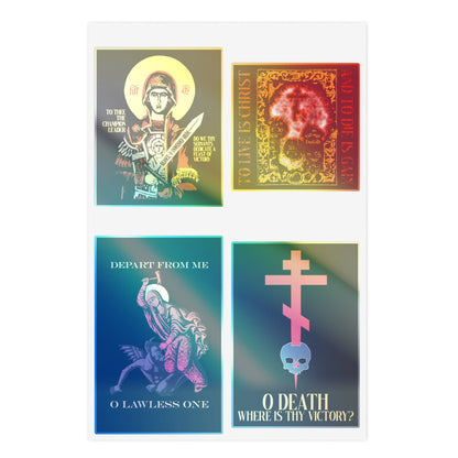 Discover Bestseller Mix No. 1: a set of four Orthodox stickers featuring vibrant Christian-themed designs inspired by Theotokos Champion Leader, St Marina, “Death Where is Thy Victory,” and “To Live is Christ.” This unique collection blends stylized saints, meaningful text, and powerful symbols—including crosses and skulls—capturing both traditional Orthodox motifs and Remembrance of Death themes for thoughtful spiritual reflection.
