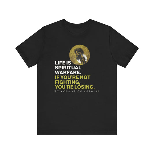 Life is Spiritual Warfare | St Kosmas of Aetolia | Gustave Dore | David & Goliath | Unseen Warfare | Orthodox Christian Cotton T-Shirt
