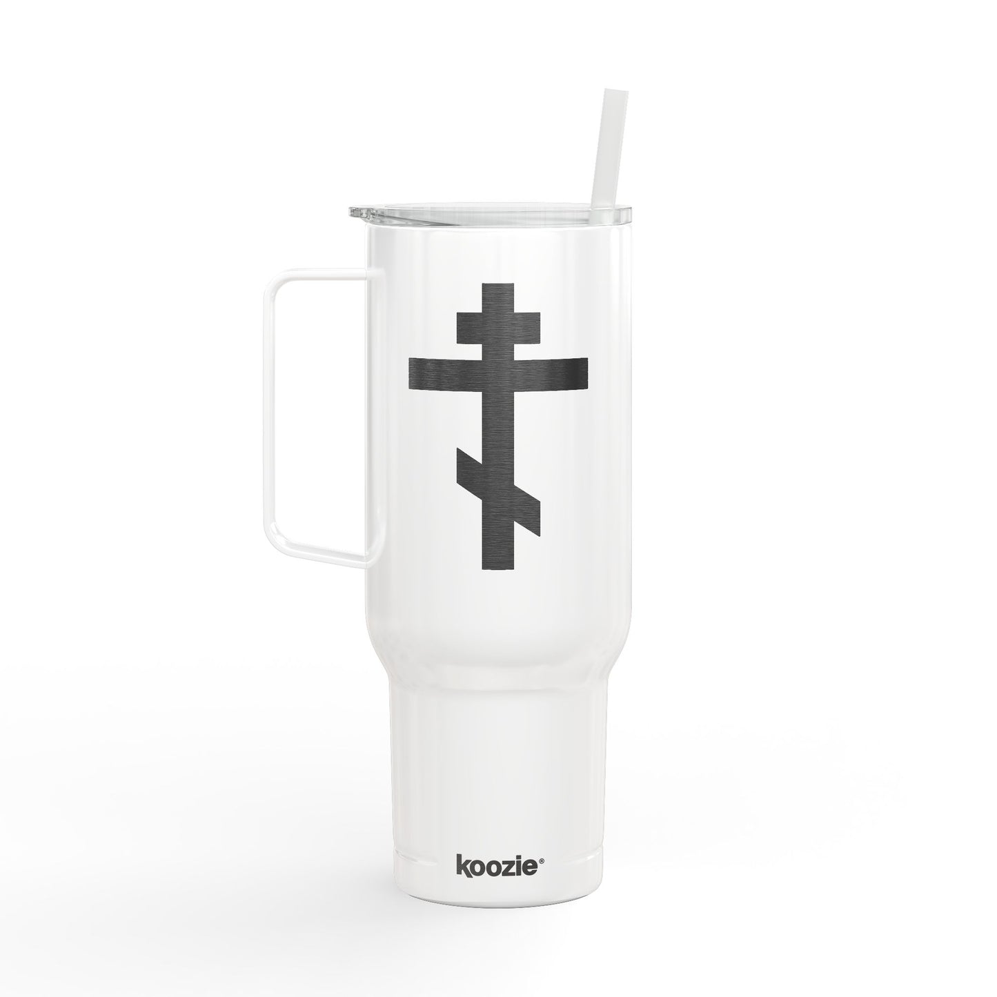 Russian/Greek Tribar Cross Engraved 40oz Koozie Tumbler | Insulated Stainless Steel | Bold, Minimalist Orthodox Christian Home & Travel Accessory