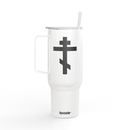 Russian/Greek Tribar Cross Engraved 40oz Koozie Tumbler | Insulated Stainless Steel | Bold, Minimalist Orthodox Christian Home & Travel Accessory