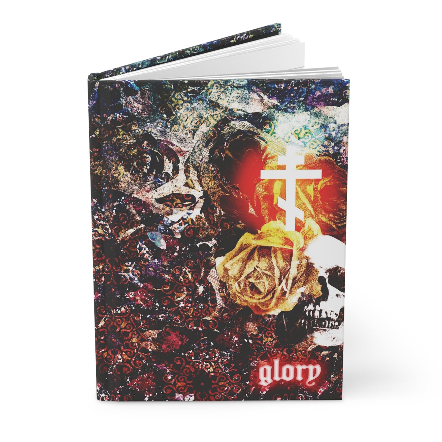 Now the Son of Man is Glorified, and God is Glorified in Him (John 13:31) | Skull and Floral Glowing Cross Design | Orthodox Christian Hardcover Blank Journal