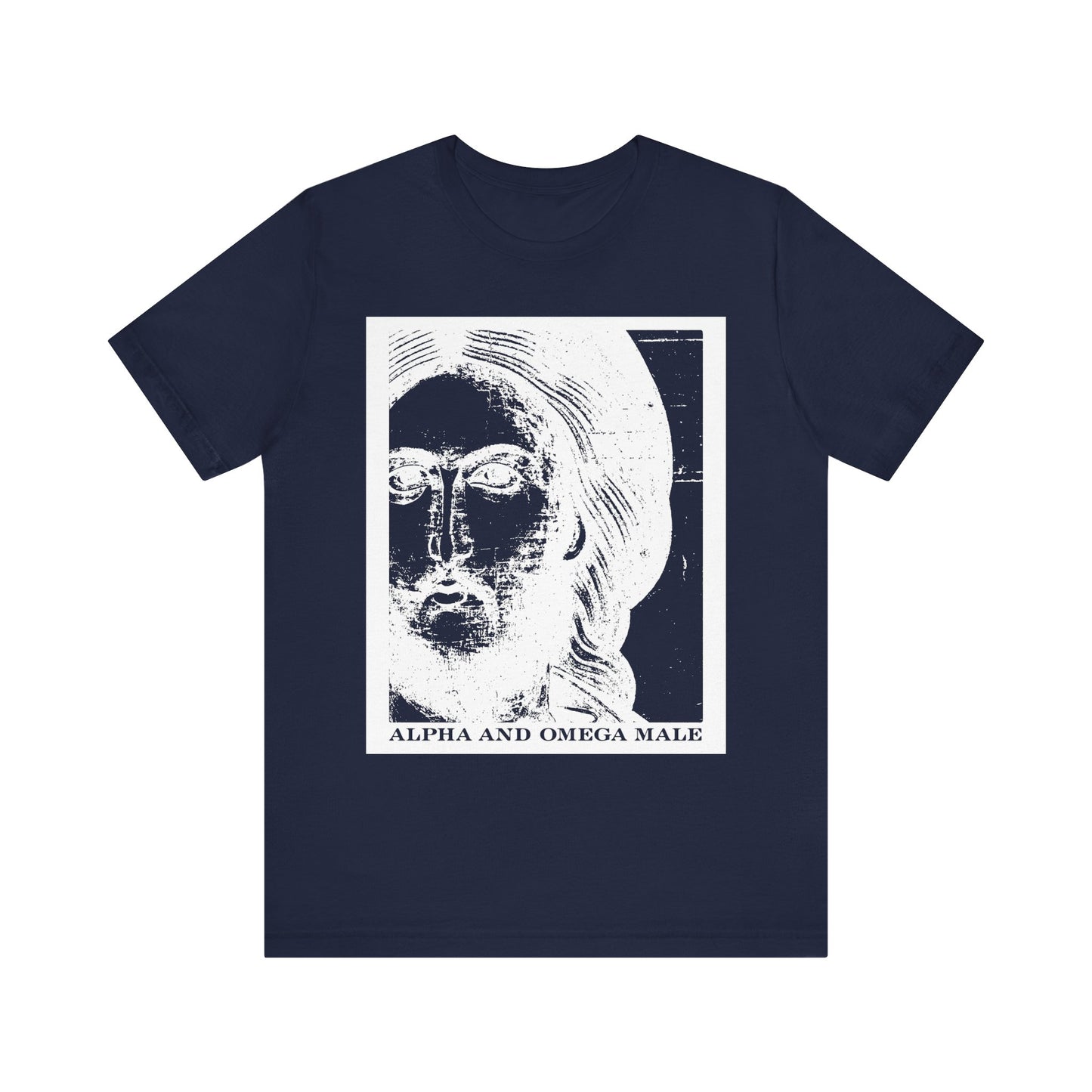 Alpha & Omega Male | Jesus Christ Icono-Graphic Photonegative | I am the Beginning & the End (Rev 22) | Lightweight Cotton Unisex T-Shirt