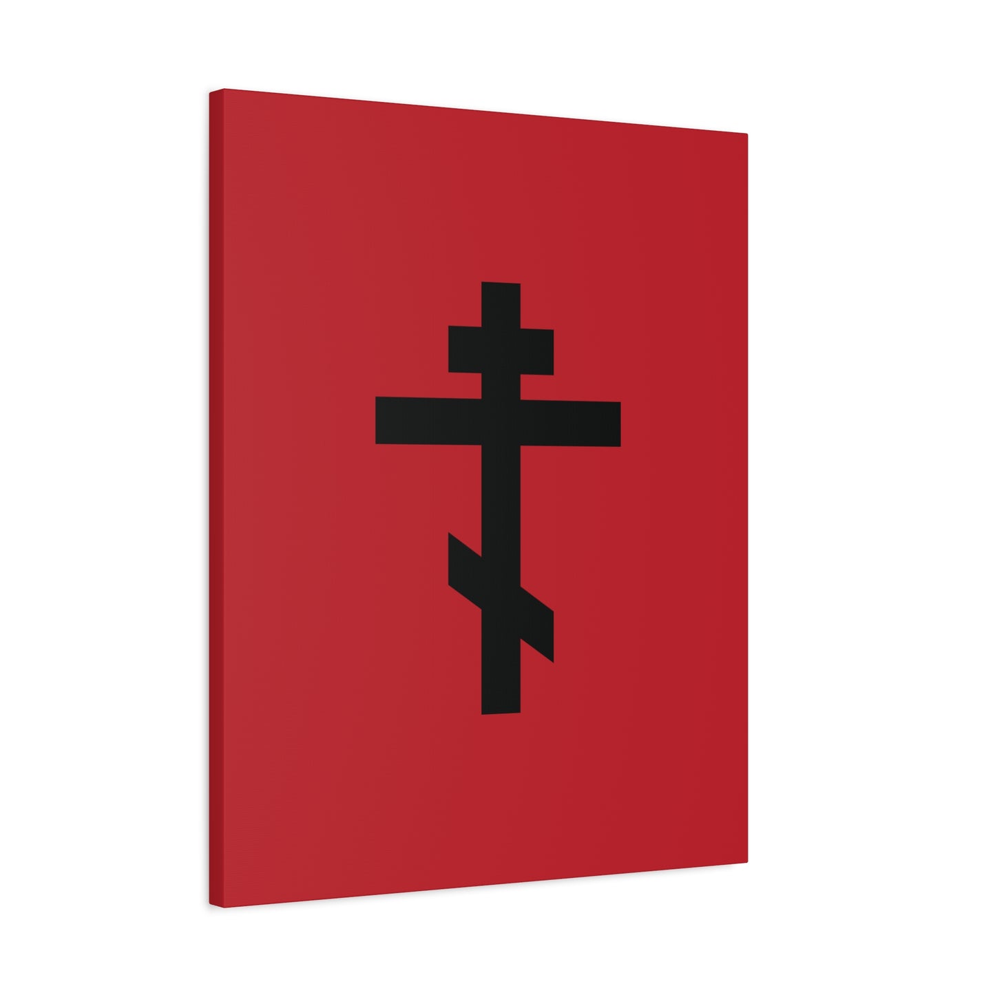 Black Orthodox Cross Red Background | Whoever does not carry his own cross and come after Me cannot be My disciple | Christian Canvas Art