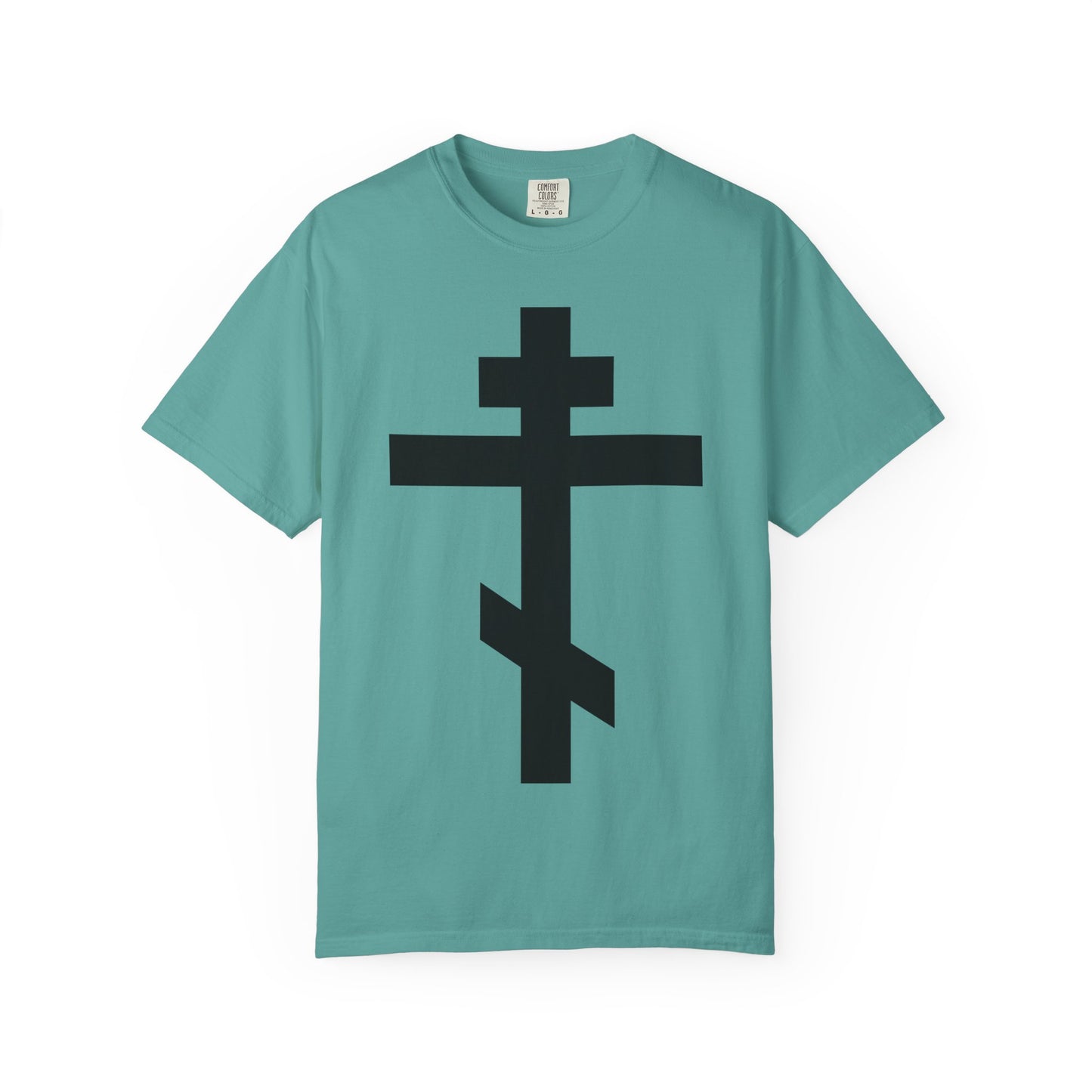 Large Black Orthodox Cross | He bore our sins on the cross so that we might die to sin & live to righteousness | Heavyweight Cotton Unisex Tee