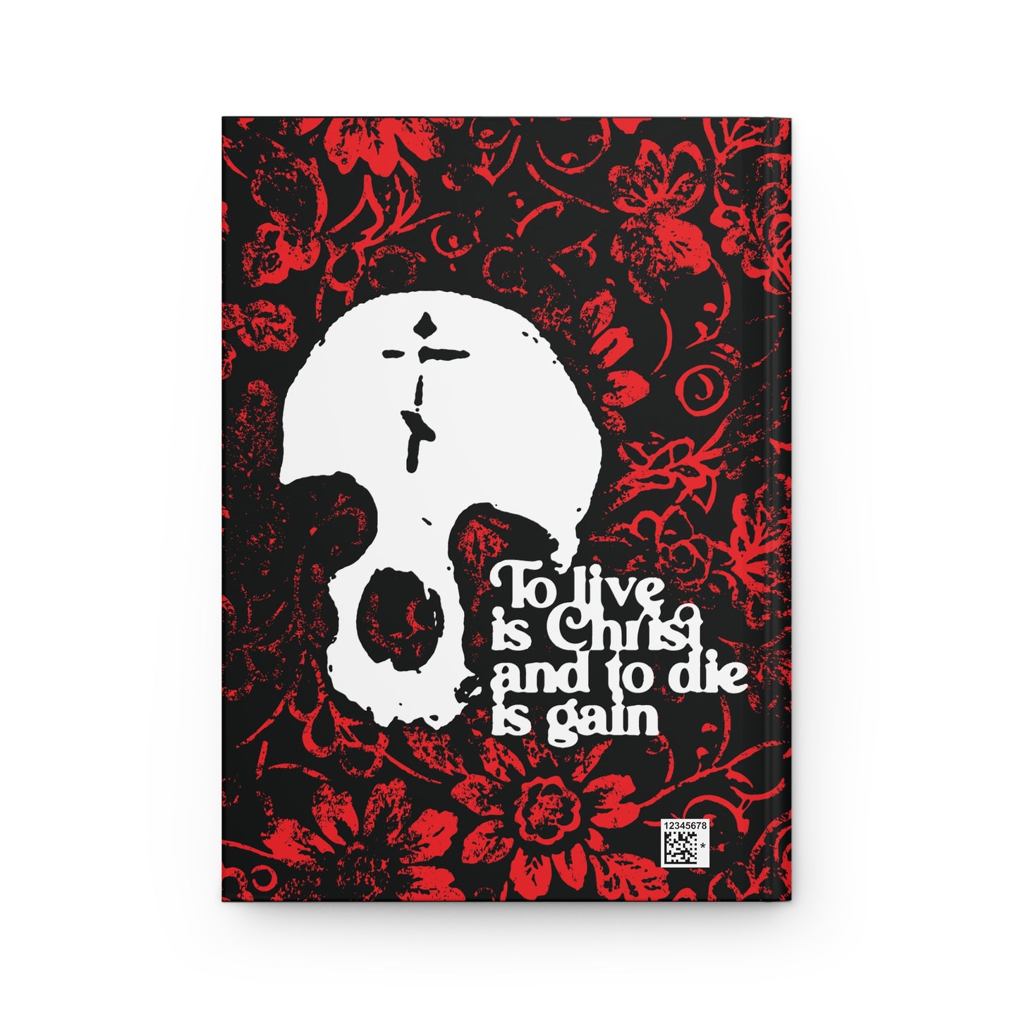 To Live is Christ To Die is Gain (Phil 1:21) | Skull with Cross on Red Floral Texture | Orthodox Christian Hardcover Journal