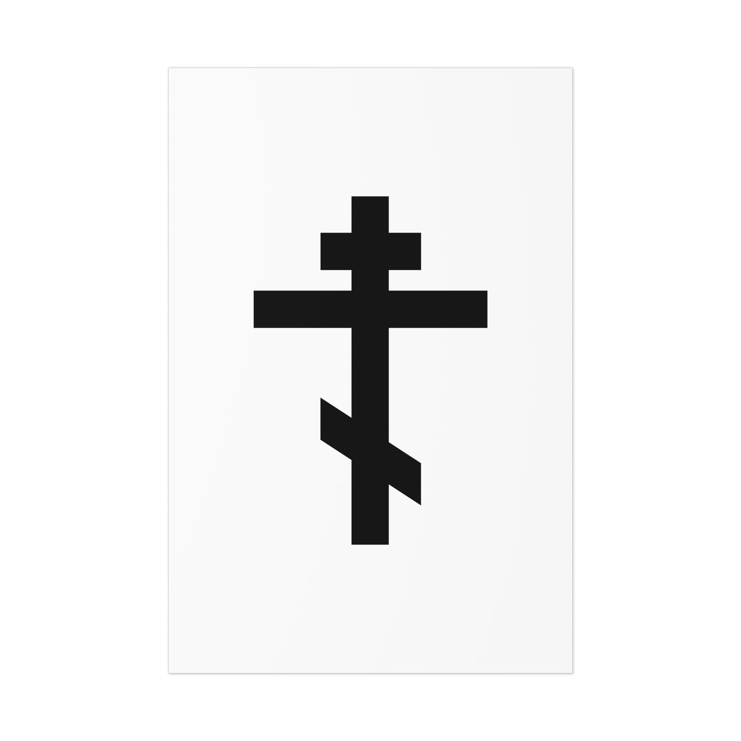 Black Orthodox Cross on White Background | Rejoice! O life-giving Cross, unconquerable trophy of piety | Orthodox Christian Art Poster
