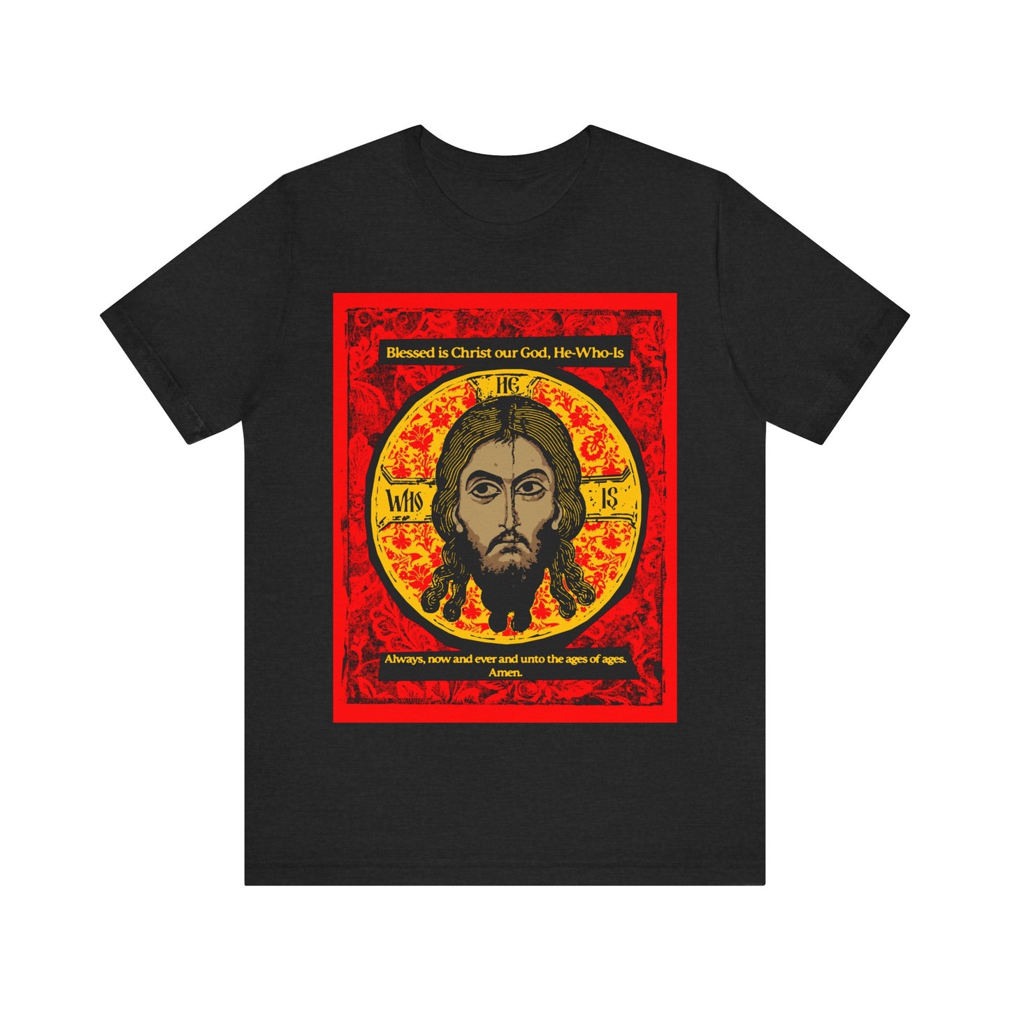Made Without Hands (Mandylion/Image of Edessa) | Jesus Christ Orthodox Icon Graphic Design | Red Black & Yellow | Orthodox Christian T-Shirt