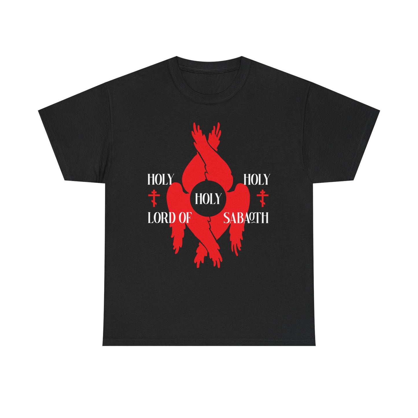 Holy Holy Holy Lord of Sabaoth Red Seraphim Wings Orthodox Crosses | Isaiah 6:3 | Divine Council | Midweight Cotton Orthodox Unisex Tee