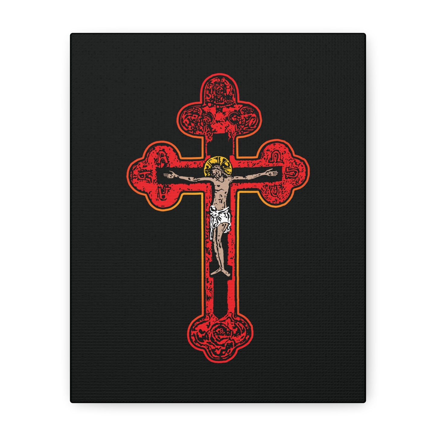 Red Orthodox Christian Crucifix | Byzantine Golgotha Cross | Alpha & Omega | I Am Crucified With Christ | Orthodox Christian Canvas Wall Art