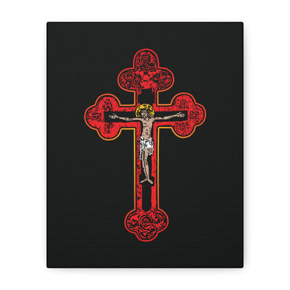 Red Orthodox Christian Crucifix | Byzantine Golgotha Cross | Alpha & Omega | I Am Crucified With Christ | Orthodox Christian Canvas Wall Art