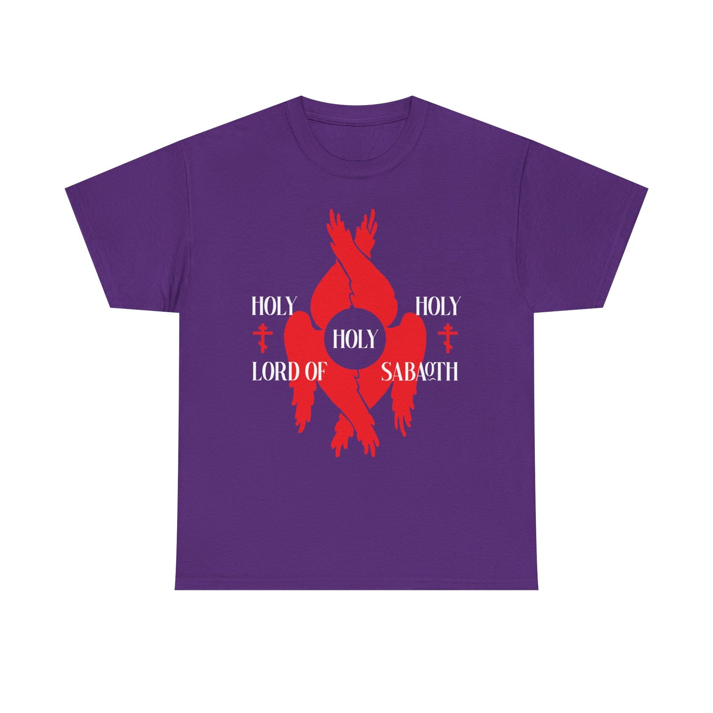 Holy Holy Holy Lord of Sabaoth Red Seraphim Wings Orthodox Crosses | Isaiah 6:3 | Divine Council | Midweight Cotton Orthodox Unisex Tee
