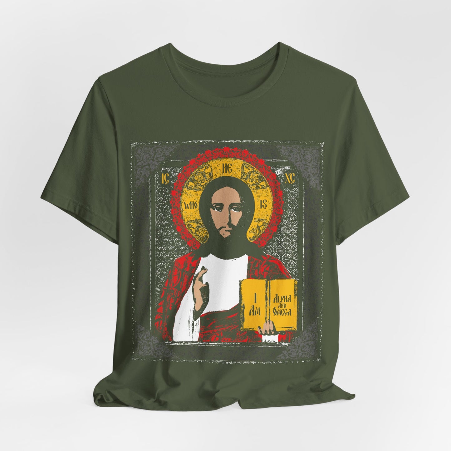 Christ Pantocrator Icono-Graphic | He-Who-Is | I Am the Alpha and Omega | Ancient Icon Graphic Design | Orthodox Christian Cotton T-Shirt