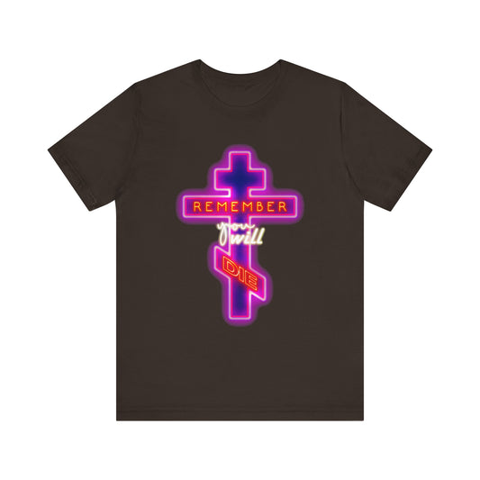 Remember You Will Die Neon Orthodox Cross Design | Memento Mori | Orthodox Christian Lightweight Cotton Unisex Tee