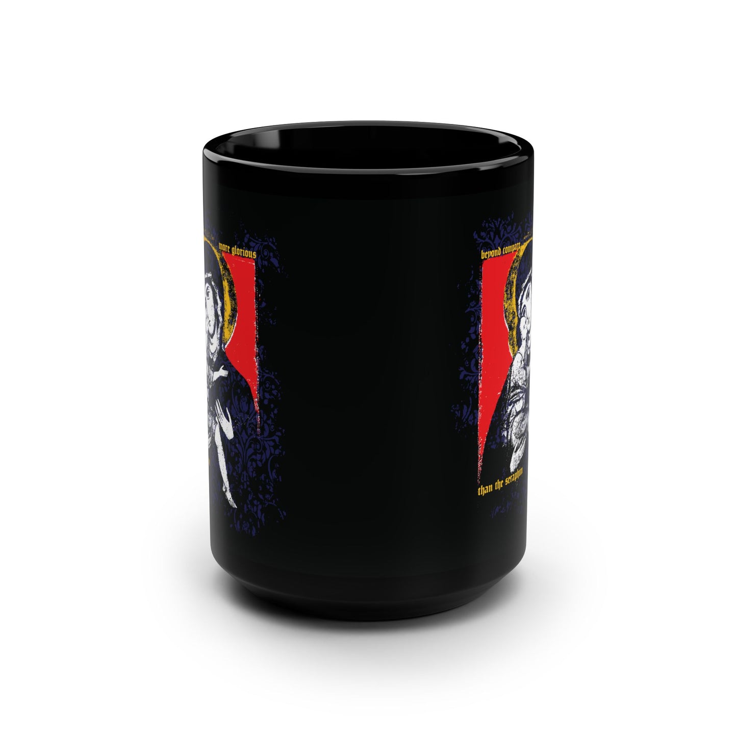 Beyond Compare More Glorious Than the Seraphim | Vladimir Theotokos Iconographic | Orthodox Christian Black Mug